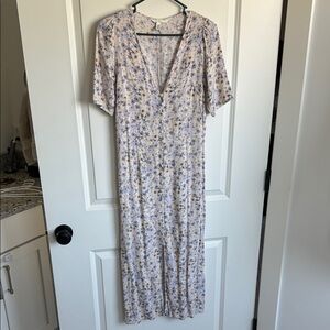 H&M White and Blue Buttoned V-Neck Maxi Sundress